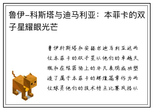 鲁伊-科斯塔与迪马利亚:本菲卡的双子星耀眼光芒 鲁伊-科斯塔与迪马利亚:本菲卡的双子星耀眼光芒