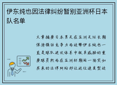 伊东纯也因法律纠纷暂别亚洲杯日本队名单
